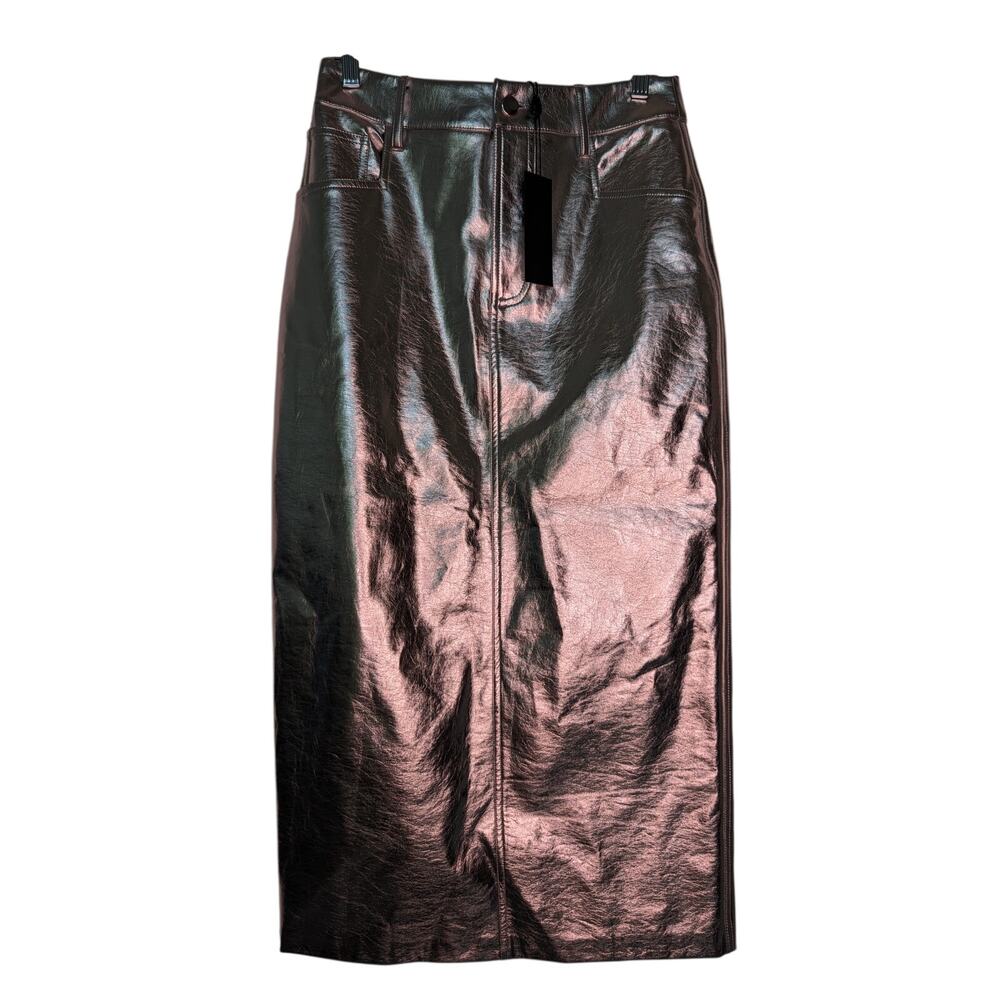 Gianni Bini NWT Mystic Silver Faux Leather Midi Skirt 4 Slit Y2K Rave Festival